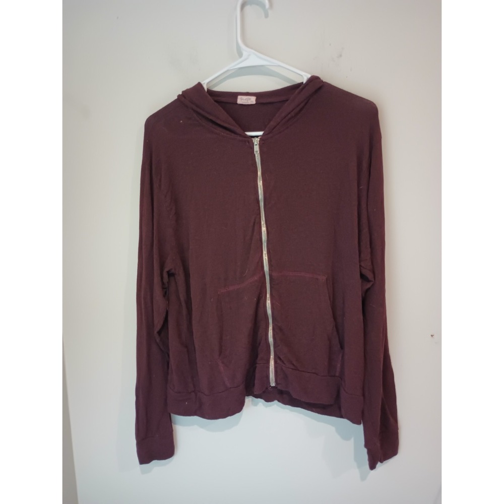 John Galt Brandy Melville Maroon Full Zip Hoodie One Size OS Light Jacket Italy